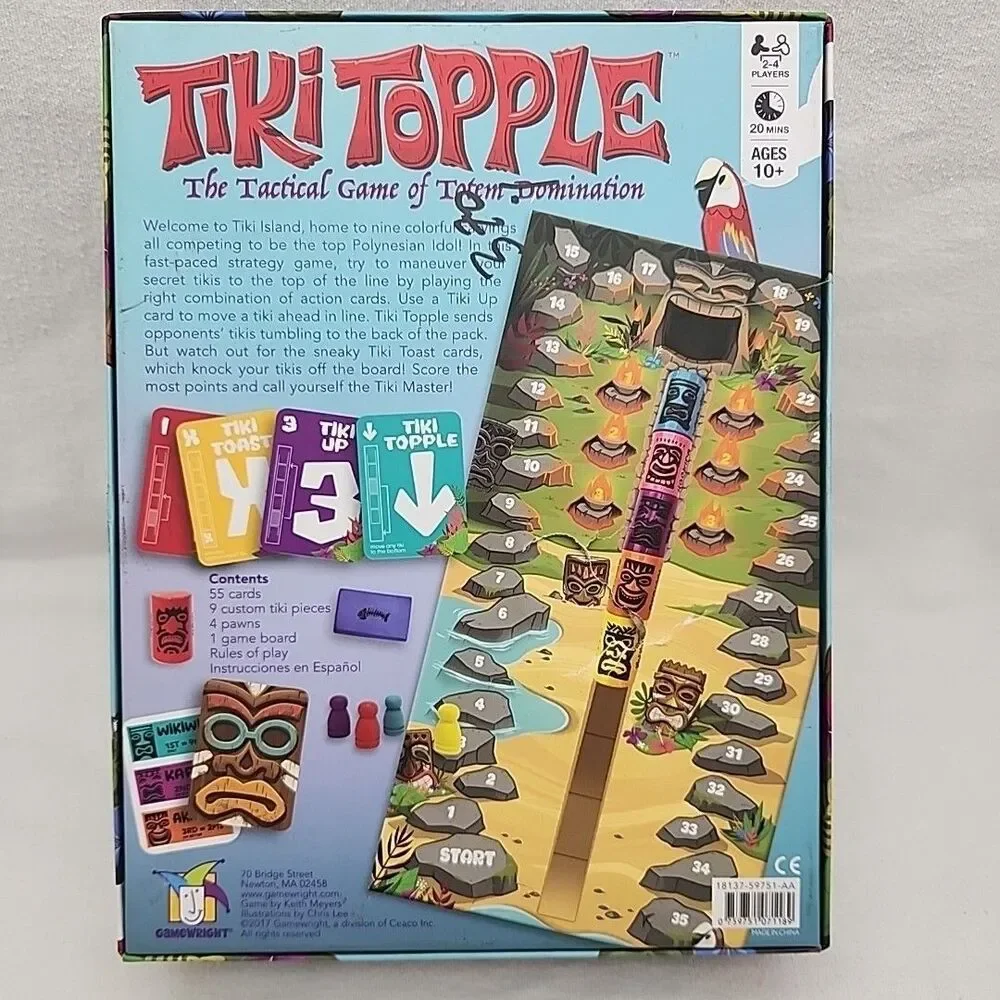 Game Tiki Topple Secret Strategy Tactical Totem Pole Building Family Board READ